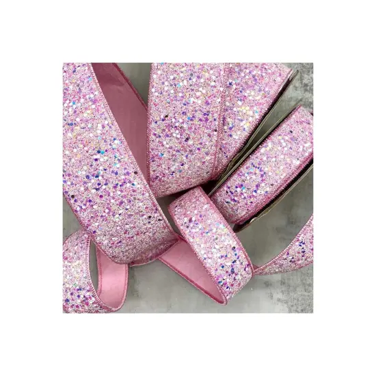1.5" Sugar Plum Glitter Ribbon: Cotton Candy Pink (10 Yards) {2}