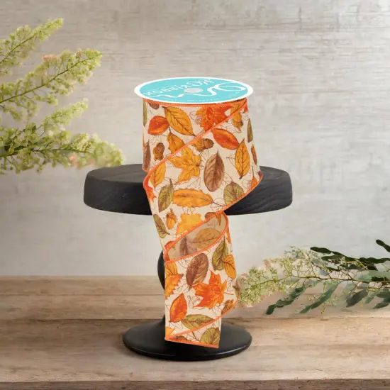 2.5" Leaves and Acorns Ribbon: Tobacco (10 Yards) {2}