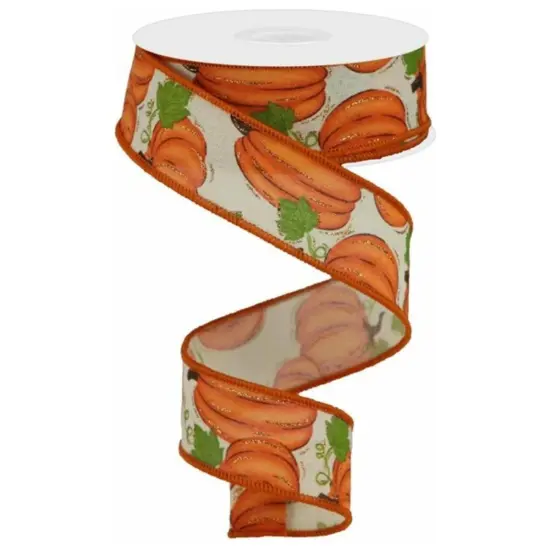 1.5" Pumpkin Patch Ribbon: Cream (10 Yards) {1}