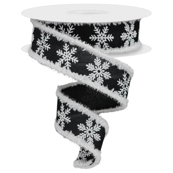 1.5" Snowflake Drift Ribbon: Black & White (10 Yards) {1}