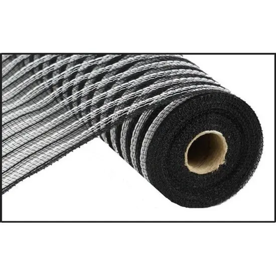 10" Poly Jute Deco Mesh: Black & White Stripe (10 Yards) {1}