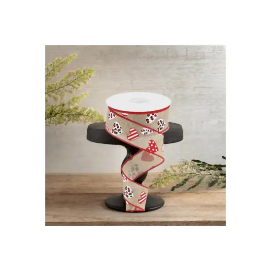 1.5" Leopard Hearts Ribbon: Light Beige (10 Yard) {3}