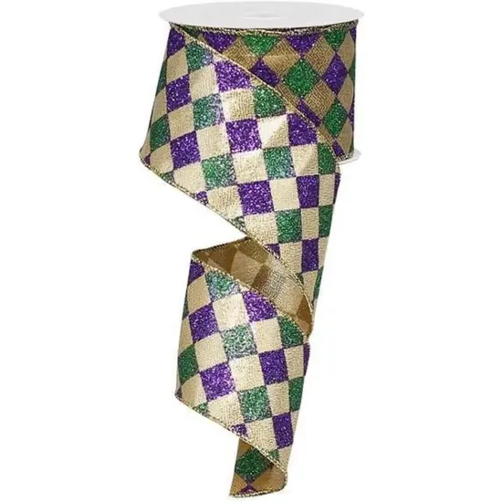 2.5" Harlequin Glitter Diamond Ribbon: Mardi Gras (10 Yards) {1}