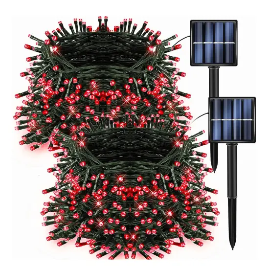Dazzle Bright 2 Pack Total 400LED 132FT Red Christmas Solar String Outdoor Lights, Solar Powered with 8 Modes Waterproof Fairy Lights for Bedroom Patio Garden Tree Party Yard Decoration {1}