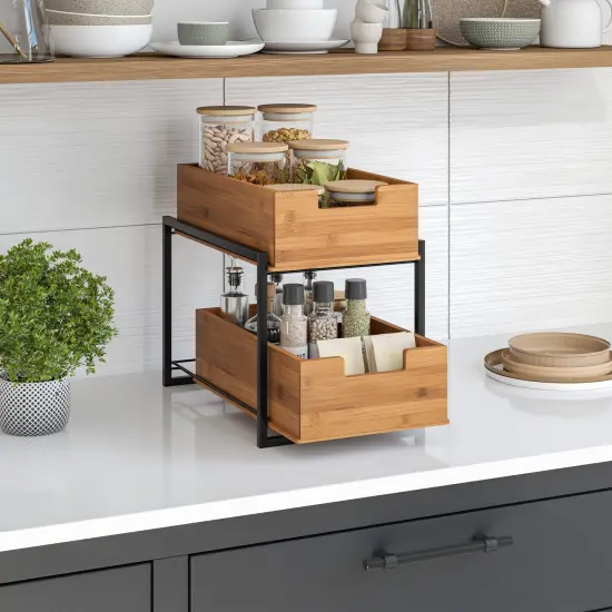 Seville Classics 2-Tier Bamboo Sliding Baskets White {7}