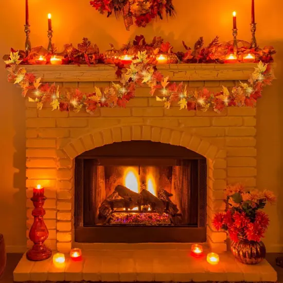 Fall Decorations Maple Leaf Garland String Lights {3}