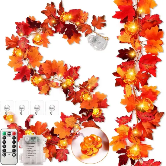 2 Pack Thanksgiving Maple Leaves Garland - Reddish Brown {1}