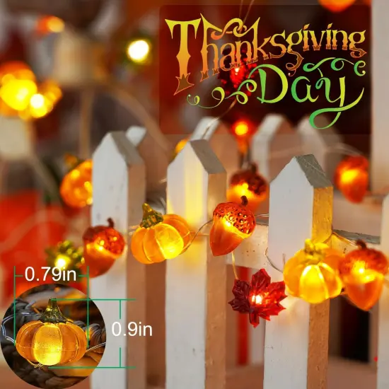 Pumpkin Maple Leaf String Lights - 10ft 30 LEDs (Red Green and Yellow) {3}