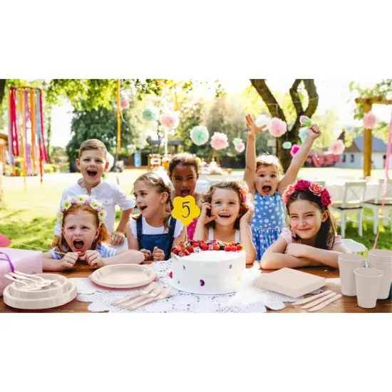 Exquisite 350 Pcs Plastic Plates for Party &ndash; Disposable Plates Set &ndash; 50 Each of 9" Dinner Plates, 7" Dessert Plates, Plastic Cups, Napkins & Plastic Cutlery &ndash; Plastic Dinnerware by Party Solids Ivory {6}