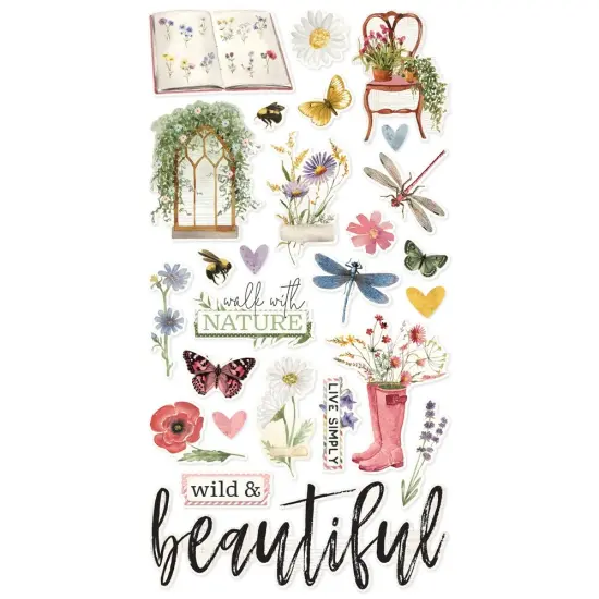 Simple Vintage Meadow Flowers Chipboard Stickers-6"X12" {3}
