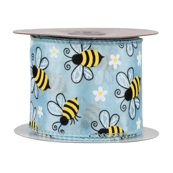 Northlight Bumblebee Design Wired Spring Craft Ribbon - 2.5" x 10 Yards - Blue {4}