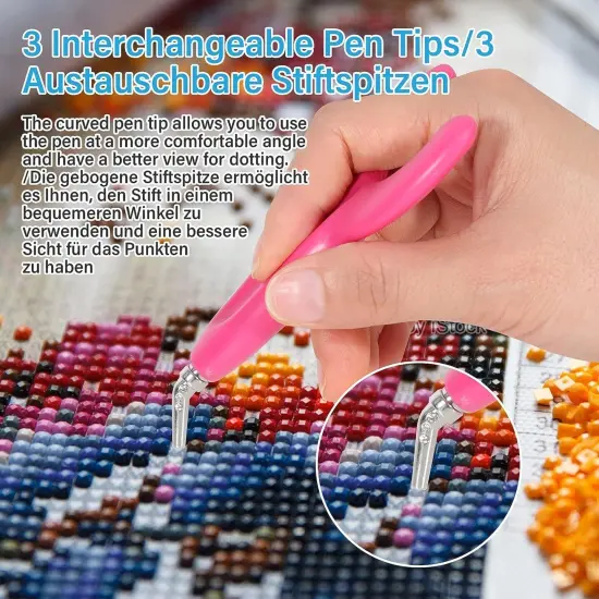 Ergonomic Diamond Art Pen Kit with 3 Metal Tips, Diamond Art Accessories with Glue For 5D Painting, Diamond Drill Pen Kit for Adults {2}