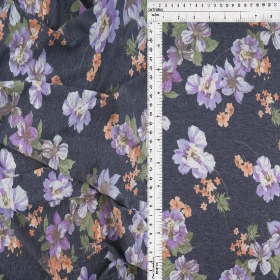 Vintage Floral Knit Fabric Soft Stretch Flower Print, 58/60" Wide NAVY {6}