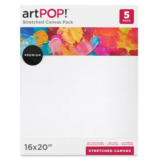 artPOP! Stretched Canvas Pack - 16" x 20" Canvas, Package of 5, 100% Pure Cotton Duck Canvas, Triple-Primed with Acrylic Gesso, 5/8" Profile, Durable Wood Frame {3}