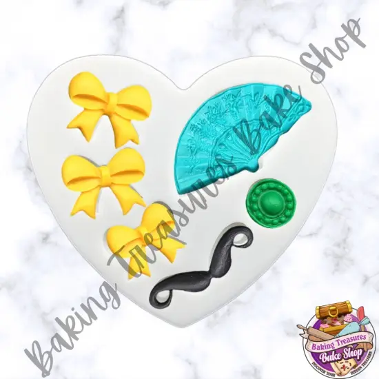 Fans, Bow, Bowtie & Beard Silicone Mold {1}