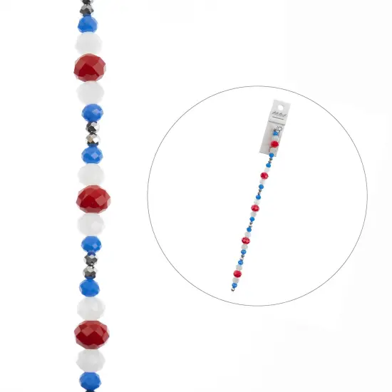 Crystal Lane DIY 7" Mixed Designer Glass Bead Mix Strand Red White Blue Mix {3}