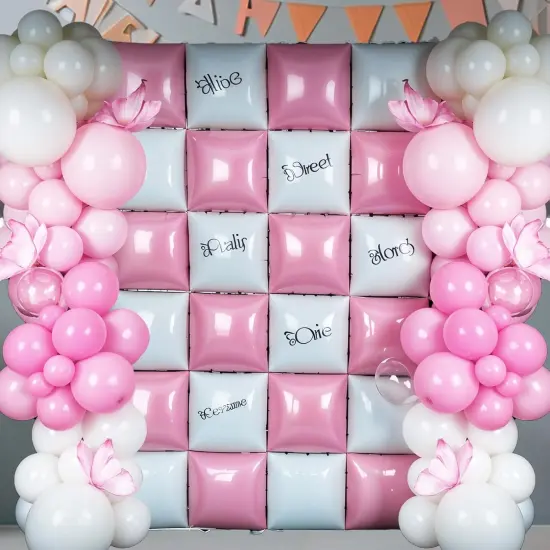 Pink and White Square Balloon (Pink White) {2}