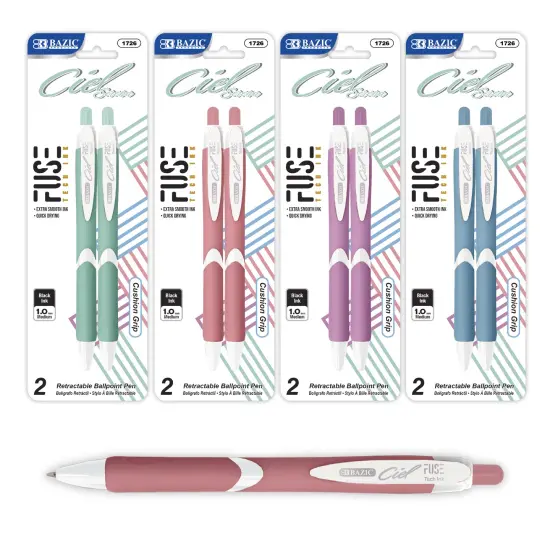 BAZIC Ciel Serena FUSE Tech Ink Retractable Pen w/ Rubberized Barrel (2/Pack) {1}