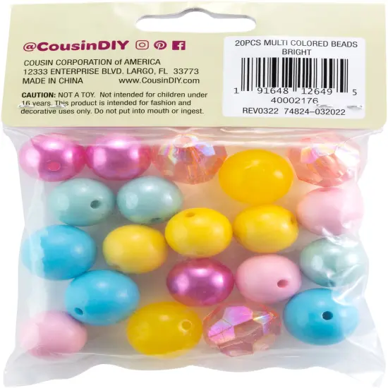 CousinDIY Bubblegum Bead 20mm 20/Pkg-Bright Multi {1}
