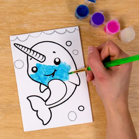 Pre-Printed Canvas Art Set &ndash; 5"x7" Panels, 12 Tempera Paints & 6 Brushes (Panda-Fox-Unicorn) {2}