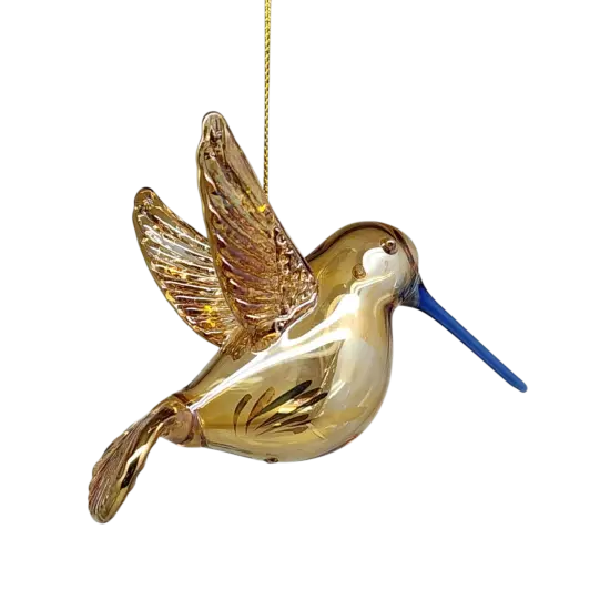 Gold Etched Glass Hummingbird Ornament - Golden {2}