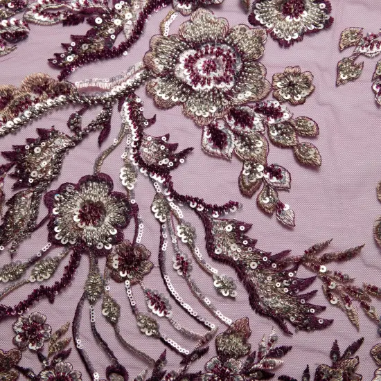 1 Yard Embroidered Beaded and Sequined Lace Fabric with Floral Pattern 100% Polyester 50/52" Wide Hunter Green {3}