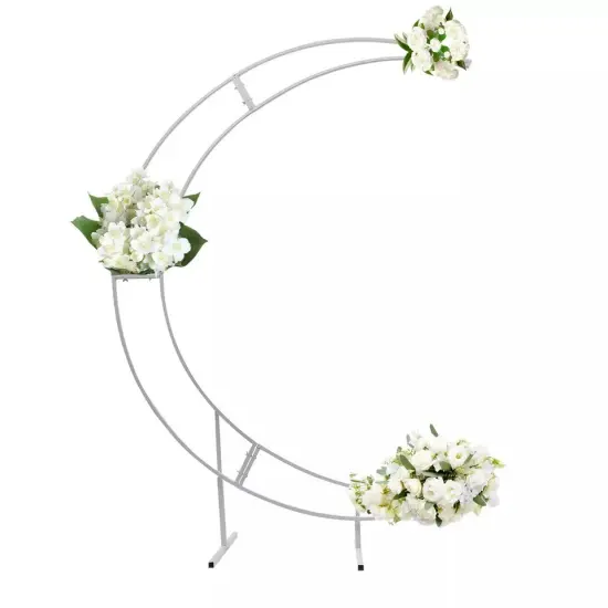 7ft White Metal Crescent Moon Wedding Arch Stand, Curved Flower Balloon Frame {1}