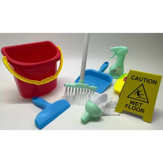 Boley: Cleaning Set - 8pc Toy Accessories, Broom-Dustpan-Mop-Vacuum-Bucket-Squeegee-Sprayer-Wet Floor Sign, Pretend Play & Housekeeping, Kids Ages 3+ {5}