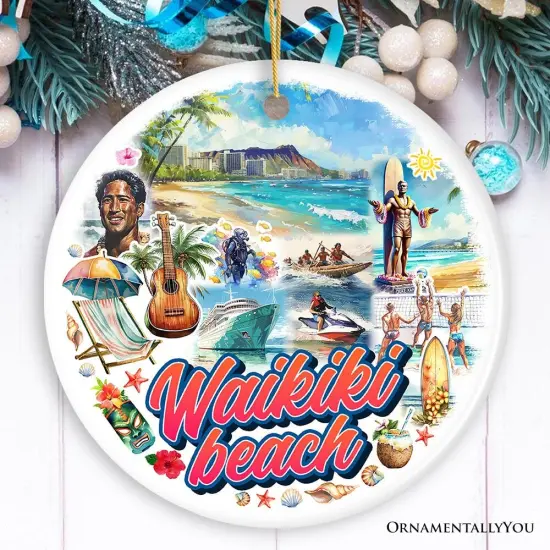 Waikiki Beach Hawaiian Paradise Ornament, Pacific Island Cultural Christmas Gift and Souvenir {5}