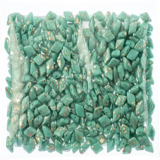 Matubo 2-Hole Czech Glass Gold Splash Gemduo Beads, 50g Turquoise Green {2}