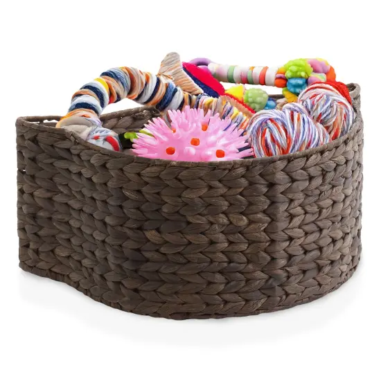 Casafield Cat Shaped Storage Basket, Woven Water Hyacinth Pet Toy Organizer Bin {6}