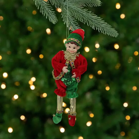 Northlight Bendable Elf in a Suit Hanging Christmas Ornament - 12" - Red and Green {1}