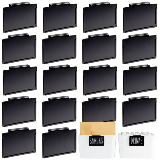 Talented Kitchen 18 Pack Black Label Holders - Removable Metal Bin Clips for Pantry Baskets and Storage Bins (3.5x2.5 In) {1}