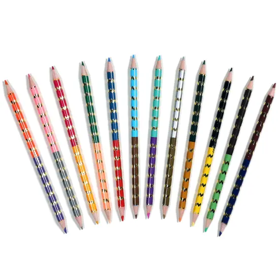 eeBoo: Double-Sided Color Pencils &ndash; Mushroom - 12pc Set, 24 Vibrant Metallic & Fluorescent Shades, Silver Foil Barrels, Kids Art & Drawing Supplies {3}