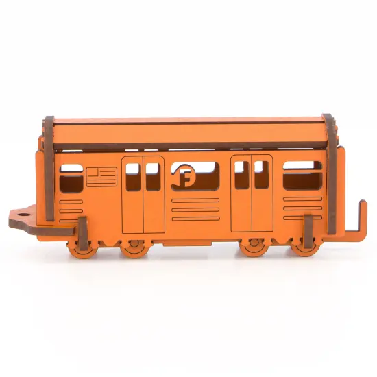Little & Wood: Woodlet: Medium - NYC Subway F Train - Orange, 3D Wooden Kit-Set, City Transportation Puzzle, Easy Assembly, Pop Build Fun, Ages 6+ {3}