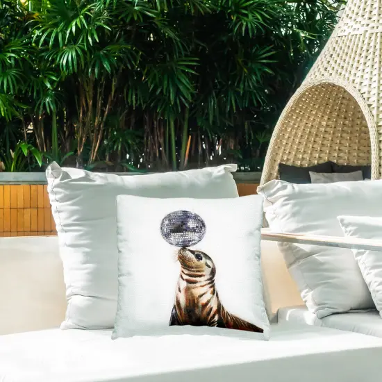Stupell Industries Seal Balancing Disco Ball Outdoor Printed Pillow design by Amanda Greenwood, 18 x 7 x 18 {2}