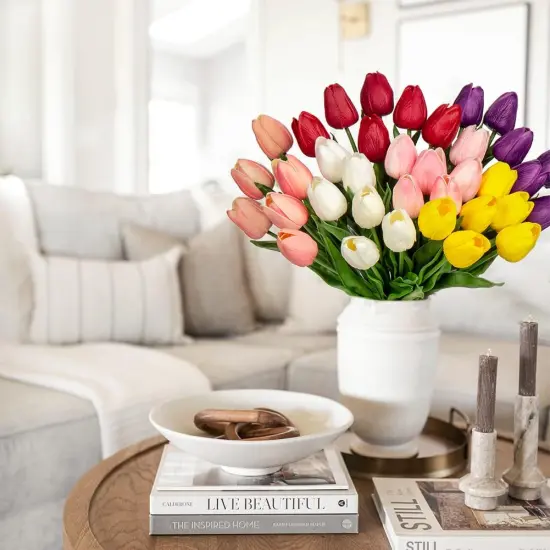 24 Pcs Artificial Tulips Flowers Mixcolor Real Touch Fake Tulips Fake Flowers {5}