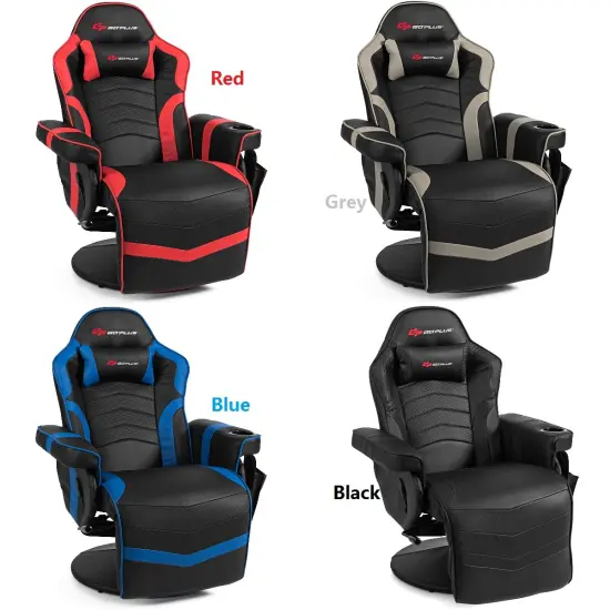 Goplus Massage Gaming Recliner Reclining Racing Chair Swivel BlackGrayBlueRed Pink {7}