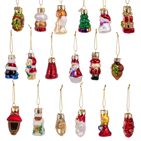 Kurt Adler 2-2.5-Inch Mini Christmas Shape Glass Ornaments, 18 Piece Set {5}