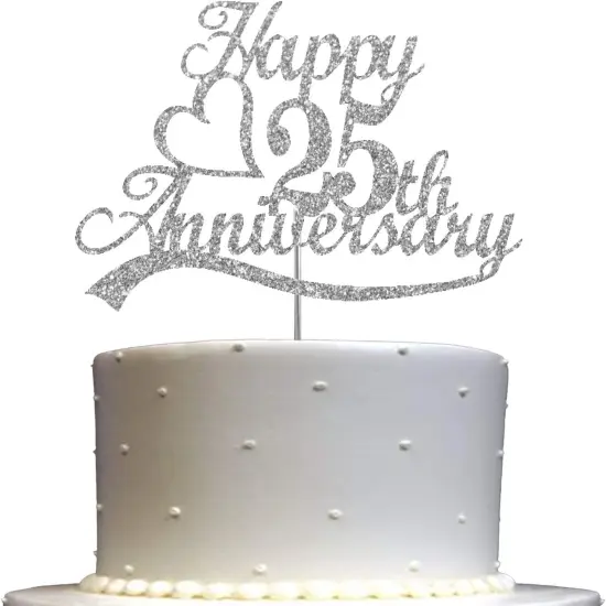 25th Anniversary Cake Topper Silver Glitter, 25 Wedding Anniversary {1}