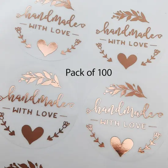 Rose Gold Foil Stickers Handmade With Love Foil Transparent Labels Small Business Stickers Craft Labels, 100 Pcs/Lot, 1.6 inch {3}