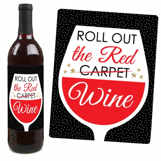 Big Dot of Happiness Red Carpet - Movie Night Party Decorations for Women and Men - Wine Bottle Label Stickers - Set of 4 {7}