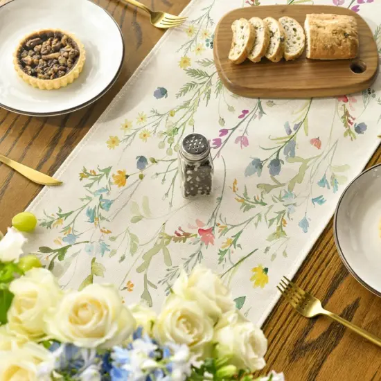 Wildflowers Bloom Flowers Spring Table Runner, Seasonal Summer Floral Kitchen Dining Table Decoration for Home Party Decor 13x72 Inch {4}