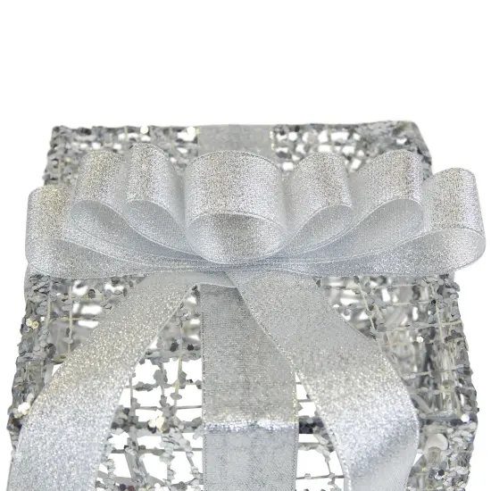 Northlight Lighted Glitter Threaded Gift Boxes Outdoor Christmas Decoration - Silver - Set of 3 {7}