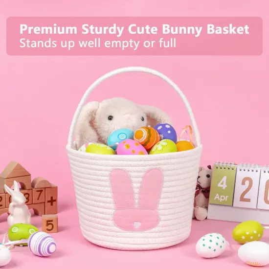 Easter Bunny Basket Set for Kids, Babies, 2-Piece Easter Egg Hunt Baskets for Girls, Boys, Soft & Durable Cotton Rope Empty Gift Basket, Festive Decor & Gift Ideas, Large {2}