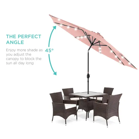 Best Choice Products 10ft Solar LED Lighted Patio Umbrella w/ Tilt Adjustment, UV-Resistant Fabric Rose Quartz {2}
