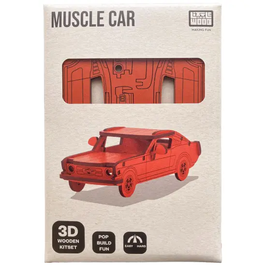 Little & Wood: Woodlet: Medium - Muscle Car - Orange, 3D Wooden Kit-Set, Vehicle Puzzle, Easy Assembly, Pop Build Fun, Sustainably Sourced, Ages 6+ {4}