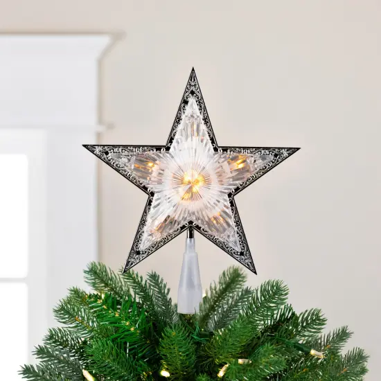 Northlight 9" Pre-Lit Silver and Clear Crystal 5 Point Star Christmas Tree Topper - Clear Lights {1}