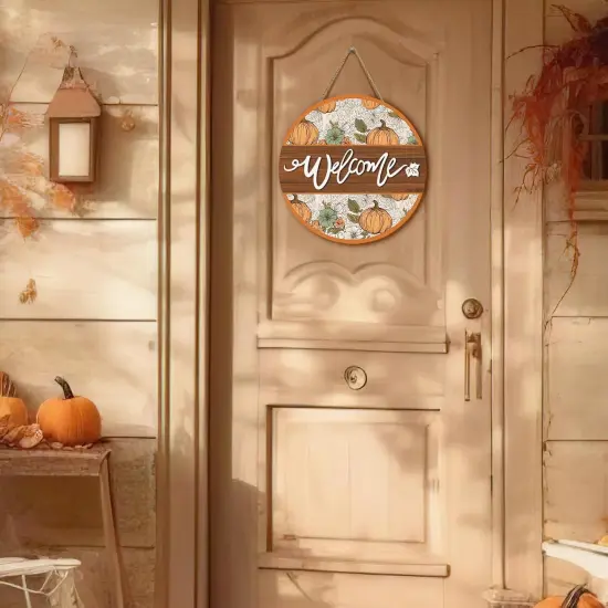 Welcome Sign for Front Door happy Thanksgiving Round Door(autumn welcome door sign) {5}