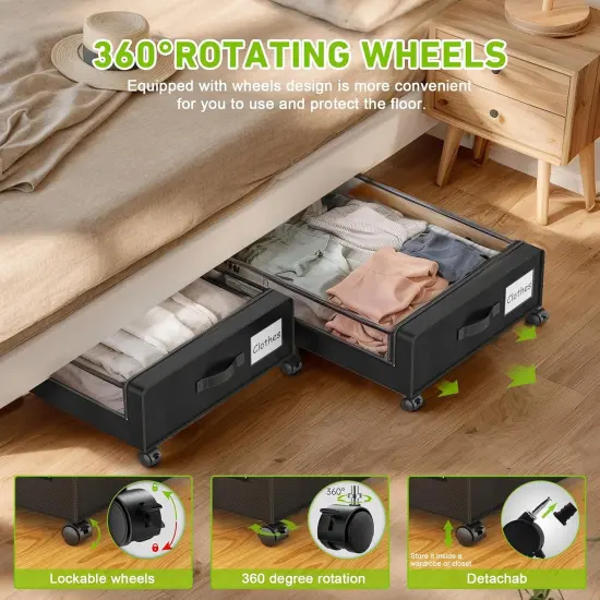 2-Pack Under the Bed Storage Containers with Clear Lids & Label,Under Bed Storage with Wheels {4}